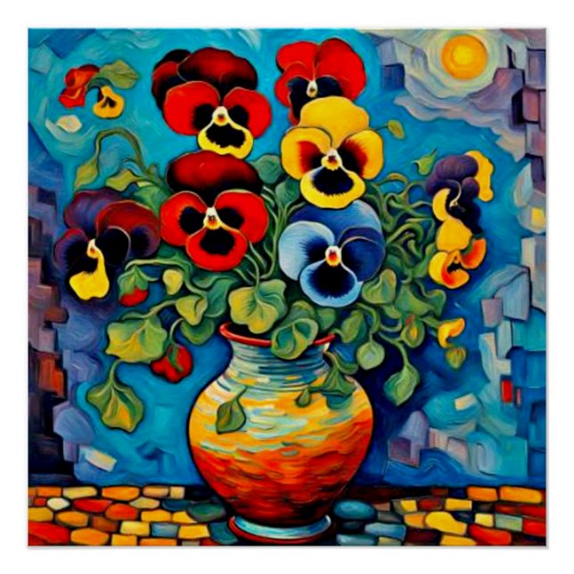 Mixed Pansies in vase Poster (Front)