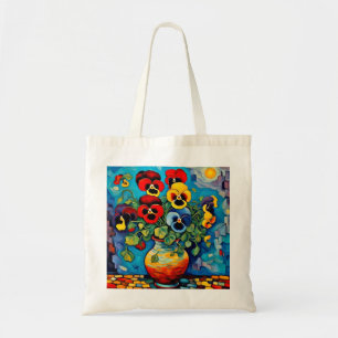 Mixed Pansies in vase Tote Bag