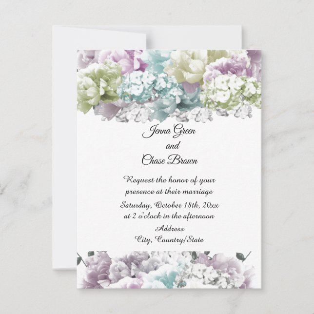 Mixed Pastel Bouquet Wedding Invitation (Front)