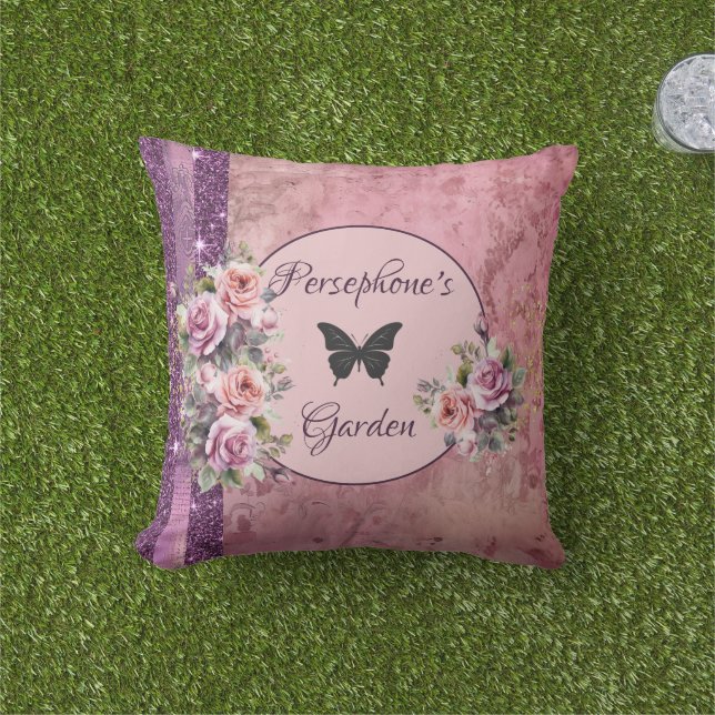 Mixed pattern pink floral  cushion (Grass)