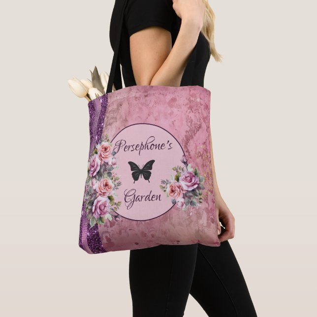 Mixed pattern pink floral  tote bag (Close Up)