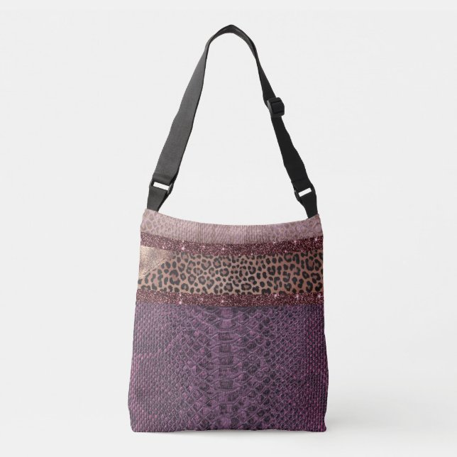 Mixed pink plum snakeskin pattern crossbody bag (Front)