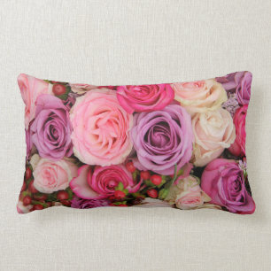 Mixed pink roses by Therosegarden Lumbar Cushion