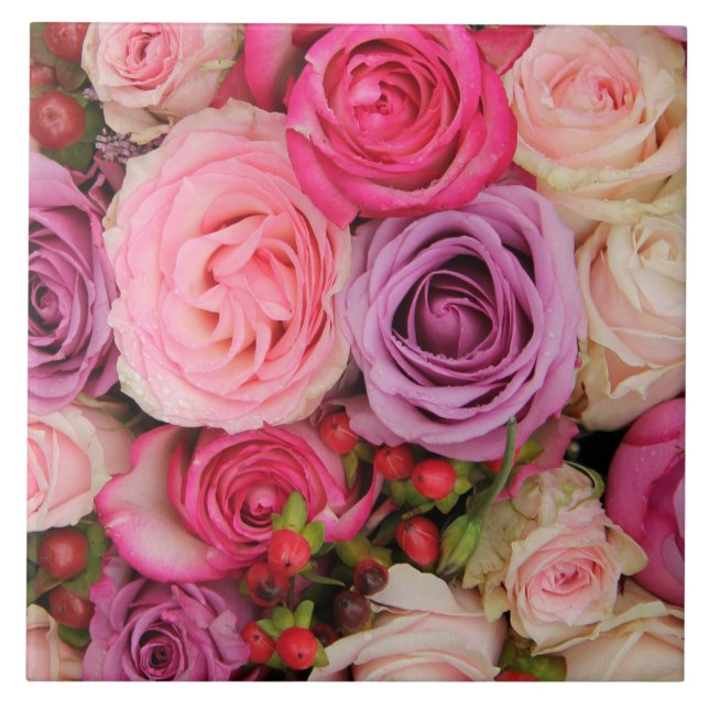 Mixed pink roses by Therosegarden Tile (Front)