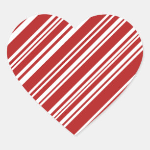 Mixed Red and White Angled Peppermint Stripes Heart Sticker