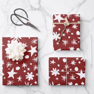 MIXED Red and White Stars Recyclable Christmas  Wrapping Paper Sheet