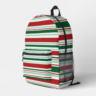 Mixed Red Green White Stripes Printed Backpack
