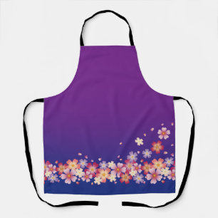 Mixed Sakura Blossoms Kimono Style Blue & Purple Apron