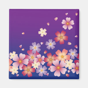 Mixed Sakura Blossoms Kimono Style Blue & Purple Magnet