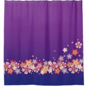 Mixed Sakura Blossoms Kimono Style Blue & Purple Shower Curtain