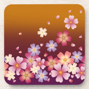 Mixed Sakura Blossoms Kimono Style Burgundy & Gold Coaster