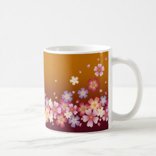 Mixed Sakura Blossoms Kimono Style Burgundy & Gold Coffee Mug