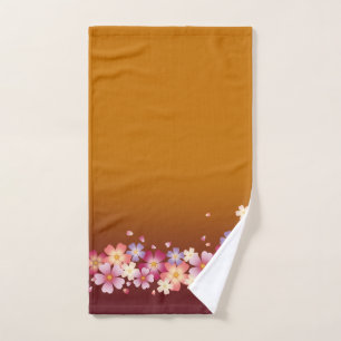 Mixed Sakura Blossoms Kimono Style Burgundy & Gold Hand Towel