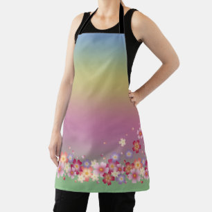Mixed Sakura Blossoms Kimono Style Rainbow Apron