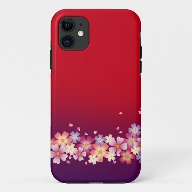 Mixed Sakura Blossoms Kimono Style Red & Purple Case-Mate iPhone Case (Back)