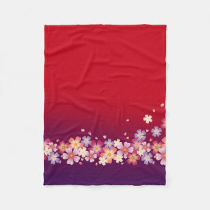Mixed Sakura Blossoms Kimono Style Red & Purple Fleece Blanket