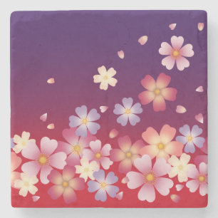 Mixed Sakura Blossoms Kimono Style Red & Purple Stone Coaster