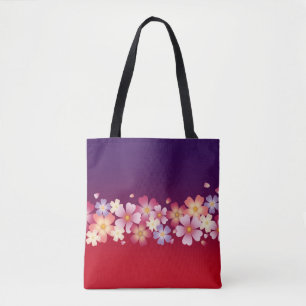 Mixed Sakura Blossoms Kimono Style Red & Purple Tote Bag