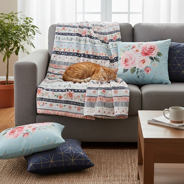 Mixed shabby chic patterns fleece blanket (Creator Uploaded)
