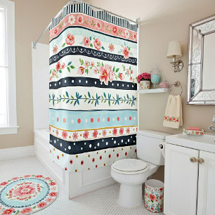 Mixed shabby chic patterns shower curtain