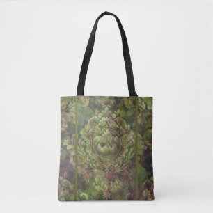 Mixed shades of green floral damask tote bag