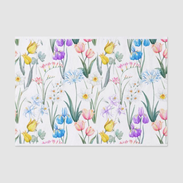 Mixed Spring Flowers, Daffodils Botanical Tissue Paper (Front)