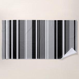 Mixed Striped Pattern Black White Greys Beach Towel