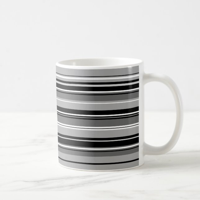 Mixed Striped Pattern Black White Greys Coffee Mug (Right)