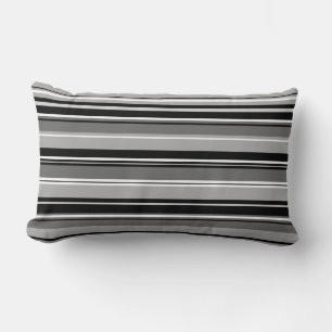 Mixed Striped Pattern Black White Greys Lumbar Cushion