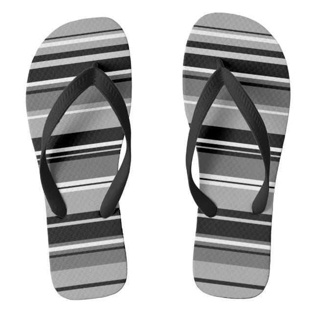 Mixed Striped Pattern Black White Greys Thongs (Footbed)