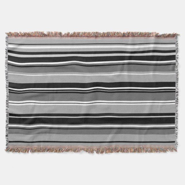 Mixed Striped Pattern Black White Greys Throw Blanket (Front)