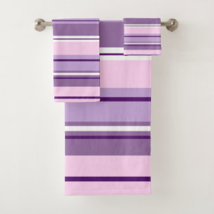 Mixed Striped Pattern Pinks Purples White Bath Towel Set