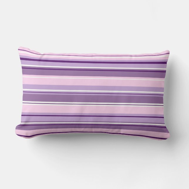 Mixed Striped Pattern Pinks Purples White Lumbar Cushion (Front)