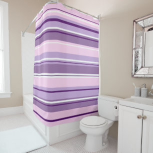 Mixed Striped Pattern Pinks Purples White Shower Curtain