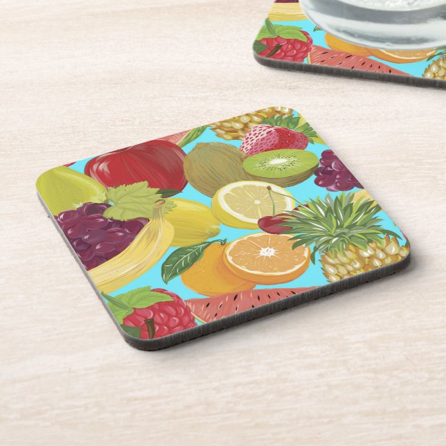 Mixed Tropical Fruit Illustration Pattern Coaster (Left Side)