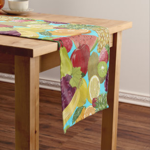 Mixed Tropical Fruit Illustration Pattern Short Table Runner