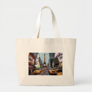 Mixed up World - New York City & Paris Large Tote Bag