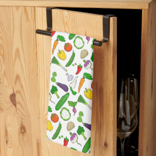 Mixed Veg Illustrated Pattern Tea Towel