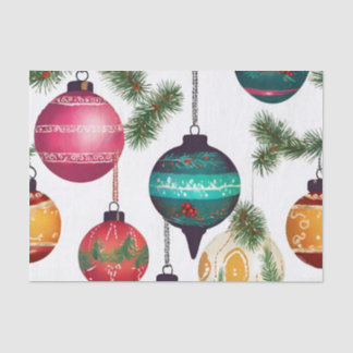 Mixed Vintage Painted Christmas Hanging Ornaments Tissue Paper