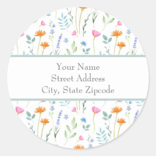 'Mixed Watercolor Wildflowers' Address Labels