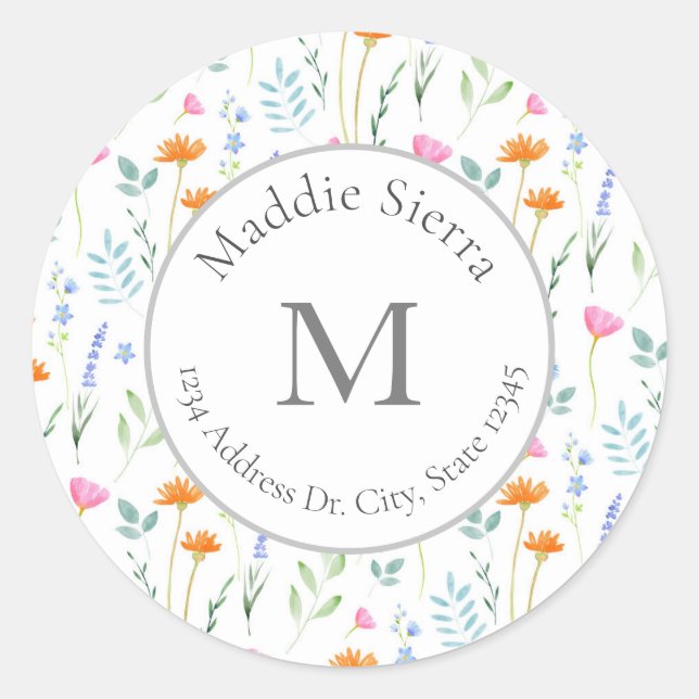 MIxed Watercolor Wildflowers labels (Front)