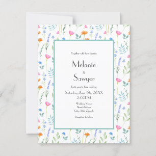 Mixed Watercolor Wildflowers Pattern Invitation