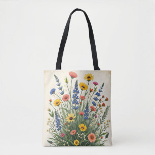 Mixed Wildflower Cluster - Vintage Botanical AOP Tote Bag