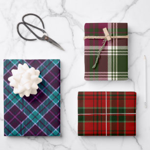 Mixed Winter Christmas Plaid Patterns Wrapping Paper Sheet