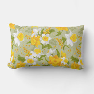 Mixed Yellow And White Daffodils Patterned Lumbar Cushion