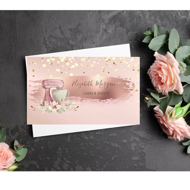 Mixer Flower,Gold Confetti, Brush Stroke  Business Card (Creator Uploaded)