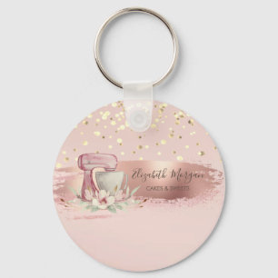 Mixer Flower,Gold Confetti, Brush Stroke  Key Ring