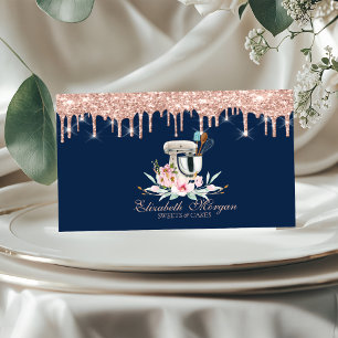 Mixer Flowers Glitter Drips Bakery Navy Blue Business Card