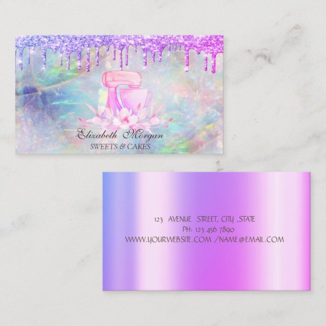 Mixer Flowers Glitter Drips Opal Bakery   Business Card (Front/Back)