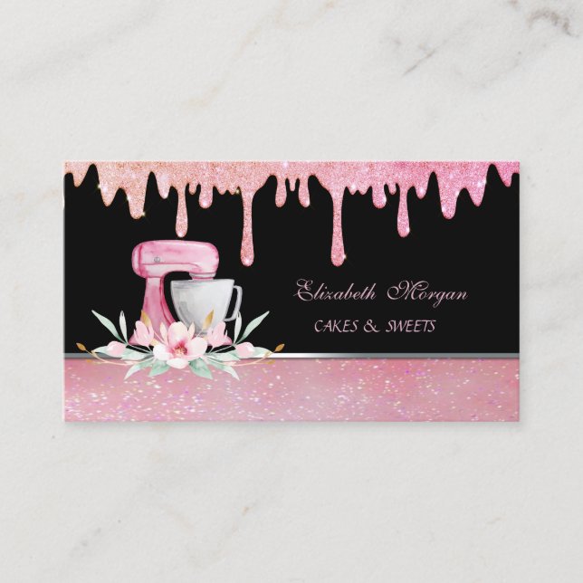 Mixer Flowers Glitter Drips Sweets Bakery  Business Card (Front)